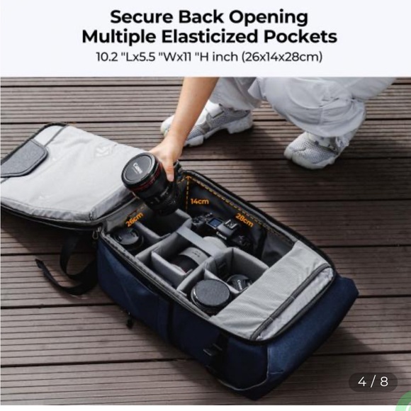 Camera Backpack Navy & Leather - Picture 3 of 7